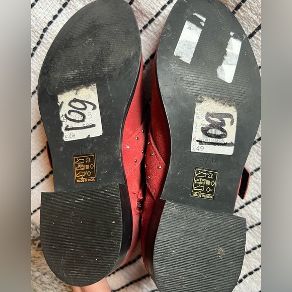 Topshop Red Suede Buckle Boho Rocker Ankle Boots, EU 38 - Picture 6 of 9